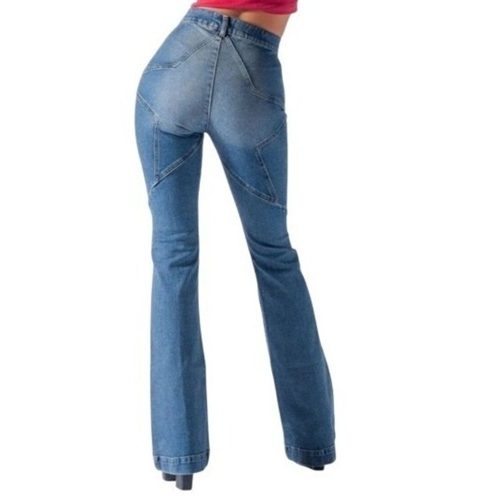 Revice Denim Starman Blue High Rise Star Patchwork Flare Jeans 25